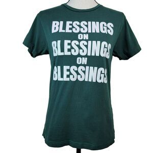 Blessings on Blessings Tshirt Womens‎ Sz M Green White Glitter Gratitude Shirt